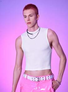 Manfinity AFTRDRK Áo thun & Áo lót Nam Gân đan màu trơn Giải trí - trắng - Xem 5