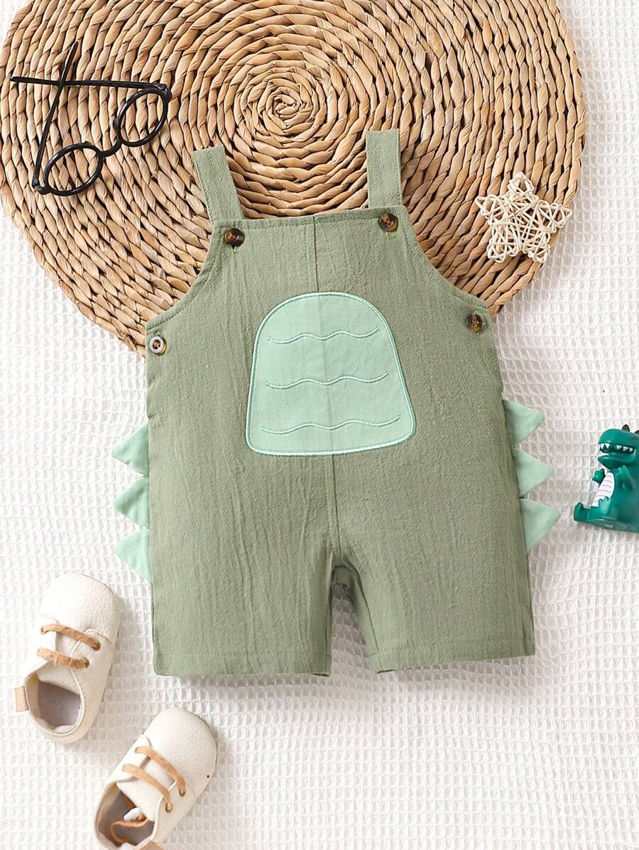 SHEIN Baby Boy Embroidery Overall Romper - Green - View 1