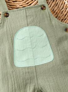 SHEIN Baby Boy Embroidery Overall Romper - Green - View 3