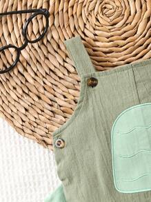 SHEIN Baby Boy Embroidery Overall Romper - Green - View 5