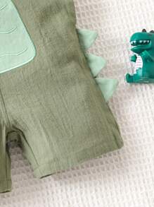 SHEIN Baby Boy Embroidery Overall Romper - Green - View 6