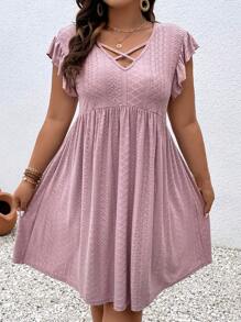 SHEIN Clasi 大碼前交叉蝴蝶袖連衣裙 - 藕粉色 - 查看 2