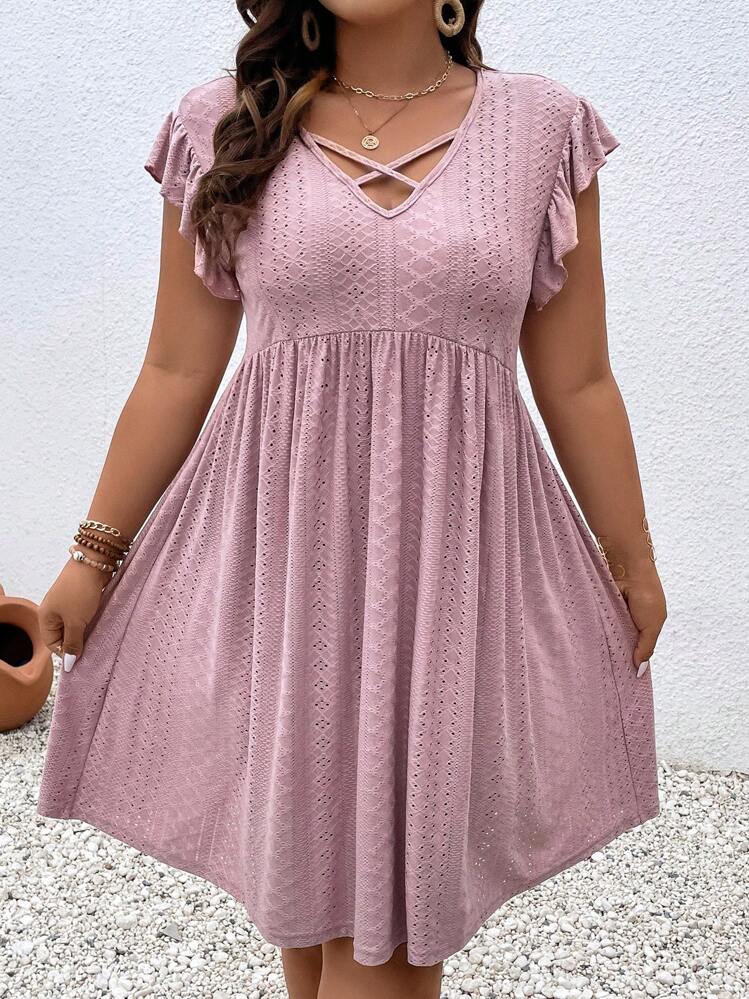 SHEIN Clasi Plus Crisscross Front Butterfly Sleeve Dress - Dusty Pink - View 2