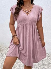 SHEIN Clasi 大碼前交叉蝴蝶袖連衣裙 - 藕粉色 - 查看 5