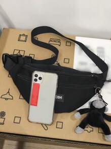 男士字母貼飾腰包可調整肩帶 - 黑色 - 查看 3