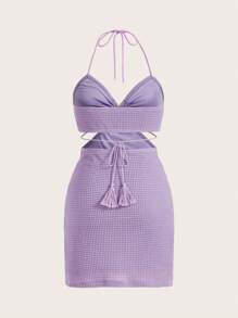 SHEIN ICON Women Dresses Backless Pinggir Cincin Tie Back Plain Seksi - Lilac Purple - View 2