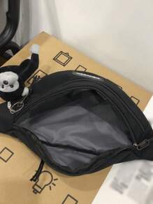 男士字母貼飾腰包可調整肩帶 - 黑色 - 查看 4