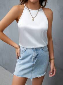 SHEIN Privé Áo khoác và áo lót dành cho xe tăng nữ màu trơn Giải trí - trắng - Xem 3