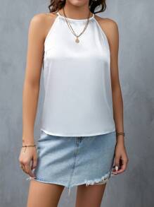 SHEIN Privé Áo khoác và áo lót dành cho xe tăng nữ màu trơn Giải trí - trắng - Xem 4