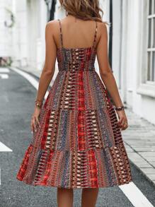 SHEIN Unity Geo Print Tie Front Ruffle Hem Cami Dress Maxi Women Outfit - Multicolor - View 2