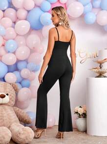 SHEIN Maternidad Mono de tirantes girante delantero pierna amplia - Negro - Ver 2