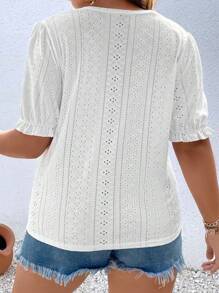 Calvaya Plus Eyelet Embroidery Puff Sleeve Tee - White - View 4