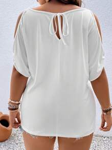 Calvaya Plus Cold Shoulder Solid Tee - White - View 3