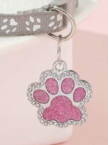 1pc Paw Pattern Rhinestone Decor Round Pet ID Tag, Modern Zinc Alloy Pet ID Tag For Dog For Decoration - Pink - View 1