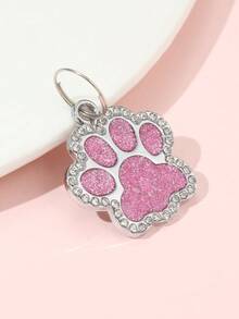 1pc Paw Pattern Rhinestone Decor Round Pet ID Tag, Modern Zinc Alloy Pet ID Tag For Dog For Decoration - Pink - View 2
