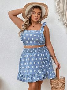 SHEIN VCAY Falda con top con estampado floral ribete con fruncido - Multicolor - Ver 4