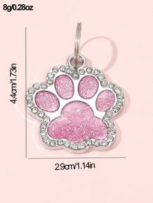 1pc Paw Pattern Rhinestone Decor Round Pet ID Tag, Modern Zinc Alloy Pet ID Tag For Dog For Decoration - Pink - View 4