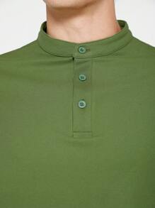Manfinity NiteLyfe Men Solid Half Button Polo Shirt - Olive Green - View 3