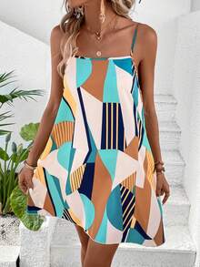 SHEIN LUNE Đầm Lộ Lưng Hình học Giải trí - Nhiều màu - Xem 5