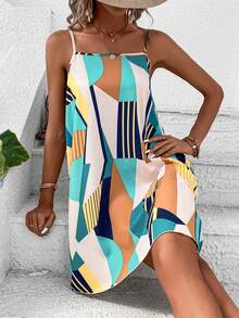 SHEIN LUNE Đầm Lộ Lưng Hình học Giải trí - Nhiều màu - Xem 6