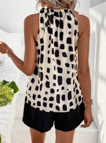 SHEIN Clasi Summer Geometric Printed Sleeveless Top With Belted Solid Shorts 2pcs Women Outfits Old Money Outfits - Multicolor - View 2
