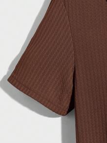 EGENSIO 男士素色華夫格編織POLO衫 - 咖啡棕 - 查看 4