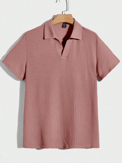 Uomo Camicia polo monocolore in maglia a waffle