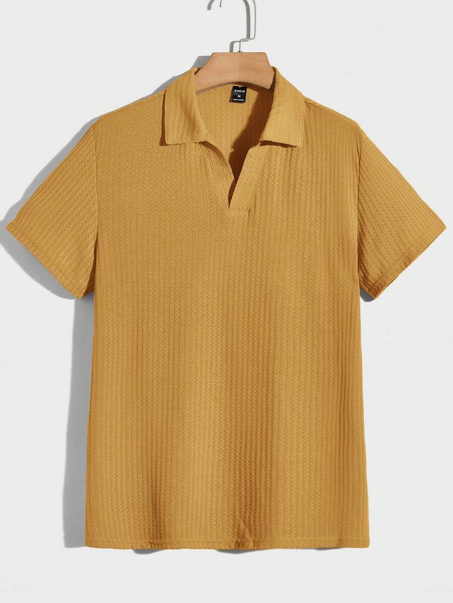 Manfinity Homme Áo thun có cổ Nam màu trơn Giải trí - Màu vàng - Xem 1
