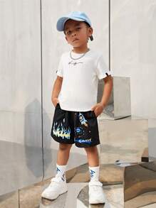 SHEIN Toddler Boys Fire & Cartoon Graphic Shorts - Black - View 4