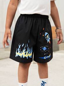 SHEIN Toddler Boys Fire & Cartoon Graphic Shorts - Black - View 5