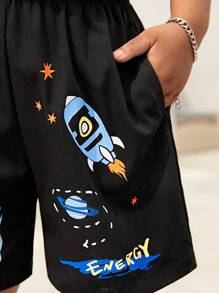 SHEIN Toddler Boys Fire & Cartoon Graphic Shorts - Black - View 6