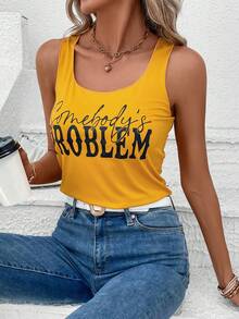 SHEIN LUNE Top tank con estampado de letra - Amarillo - Ver 3