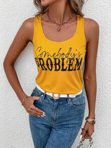 SHEIN LUNE Top tank con estampado de letra - Amarillo - Ver 5
