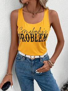 SHEIN LUNE Top tank con estampado de letra - Amarillo - Ver 6