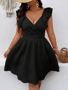 Breezaya Plus Ruffle Trim Dress - Black - View 1