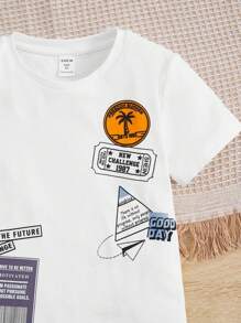 SHEIN 2件套男童休閒運動街頭風格寬鬆版型圓領卡通字母印花短袖T恤和夏季/秋季運動褲 - 彩色 - 查看 3