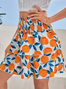 Soleia 水果印花紙袋腰雙層下擺半身裙 - 彩色 - 查看 6