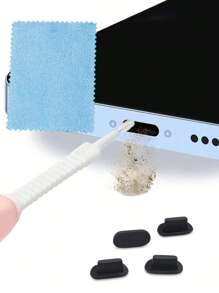 1set Phone Charging Port Cleaning Tool & Dust Plug - Black and White - View 1