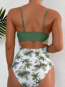 SHEIN Swim Phụ nữ một mảnh Dây kéo xoắn lại - màu xanh lá - Xem 2
