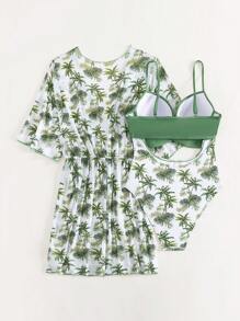 SHEIN Swim Phụ nữ một mảnh Dây kéo xoắn lại - màu xanh lá - Xem 7