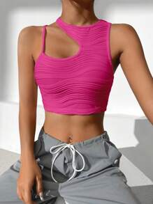 SHEIN EZwear Asymmetrical Neck Crop Top - Hot Pink - View 4