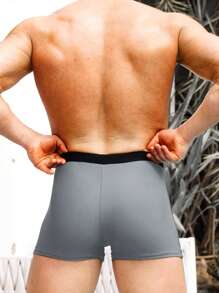 Manfinity 男士織帶拼接腰部抽繩泳褲 - 灰色 - 查看 2