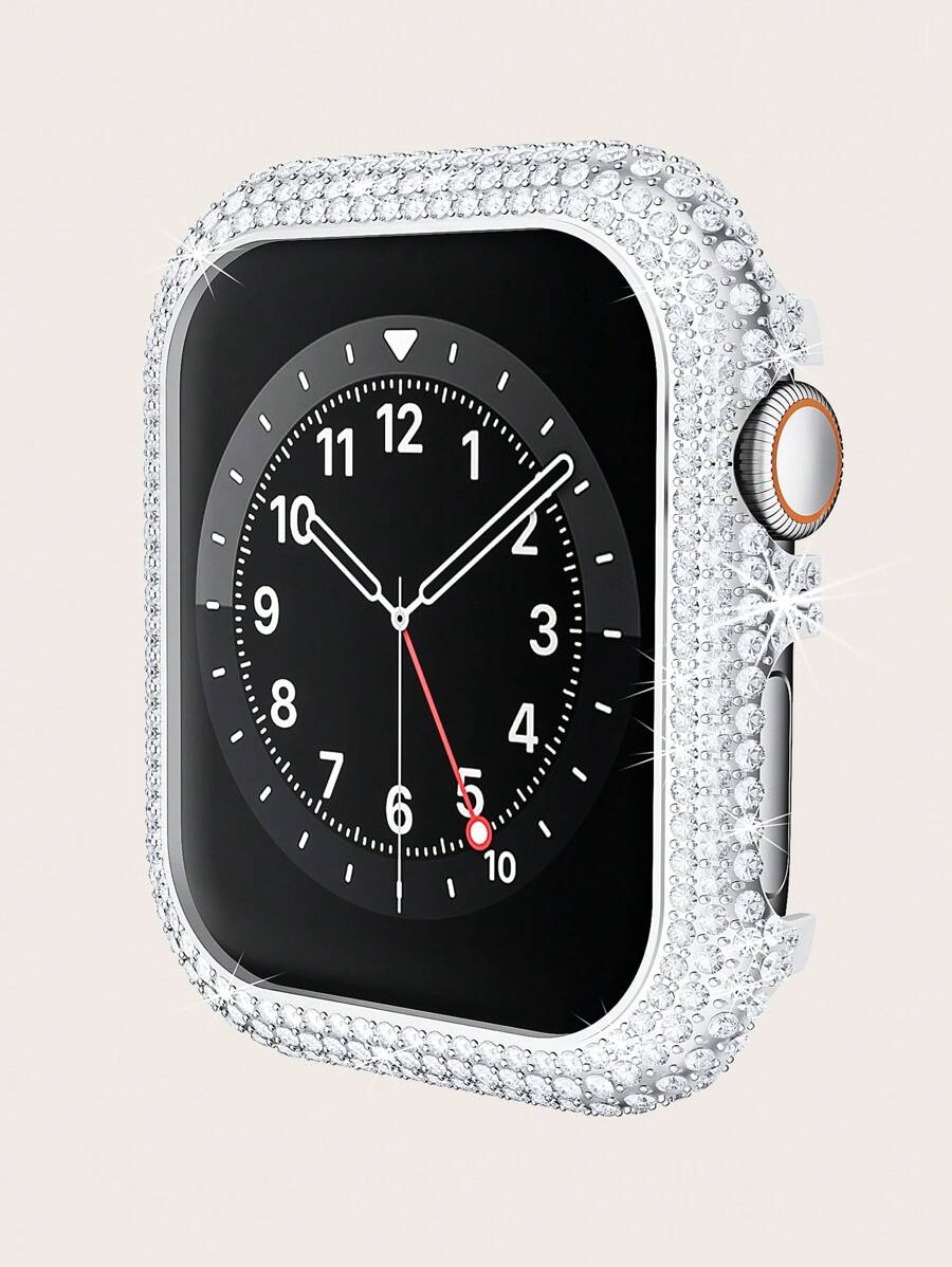 Rhinestone Decor Case Compatible With Apple Watch - Silver - View 1