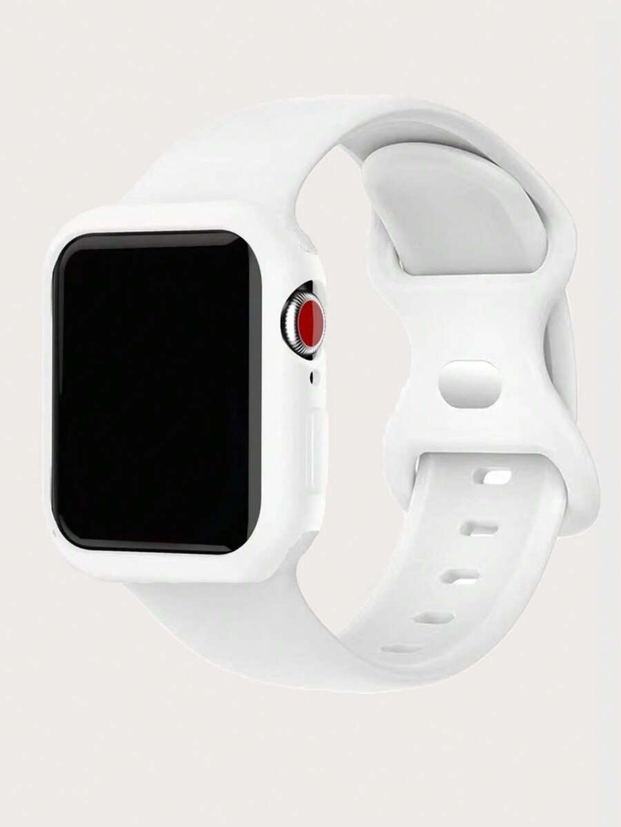 2pcs Silicone Case & Watchband Compatible With Apple Watch - White - View 1