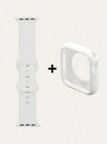 2pcs Silicone Case & Watchband Compatible With Apple Watch - White - View 2