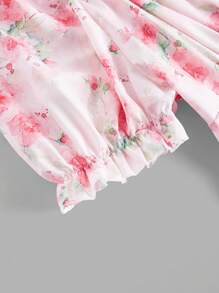 Sunnyshic Plus Floral Print Puff Sleeve Ruffle Hem Dress Maxi Women Outfit