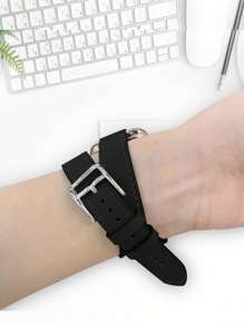 1pc Apple Watch Band,Women'S Elegant And Fashionable Black Doubleloop Leather Strap, Compatible With Apple Watch Size 38/40/41/42/44/45/49mm Ultra2/Se/9/ 8/7/6/5/4/3/2/1 Series,Apple Watch Strap.