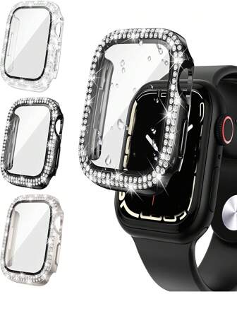 3pcs 2 In 1  Screen Protector & Rhinestone Decor Case Compatible With Apple Watch
