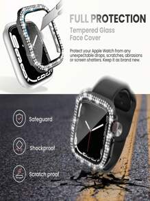 3 قطع 2 في 1 واقي شاشة و بديكور حجر الراين حالة متوافق مع Apple Watch - متعدد الألوان - مشاهدة 4