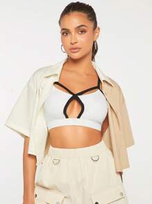 SHEINNeu 撞色滾邊前鏤空運動吊帶上衣 - 白色 - 查看 5